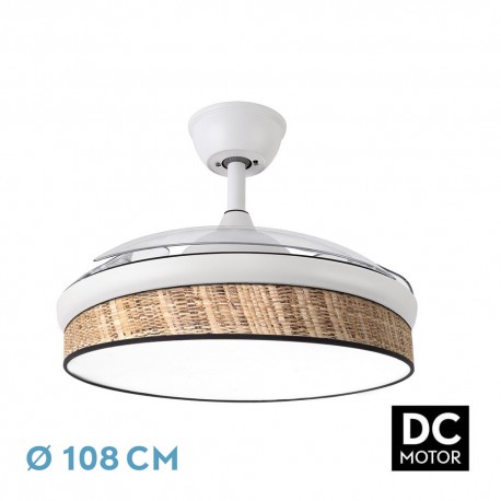 Ventilador techo luz Moda 108D Blanco/Cañizo Oscuro